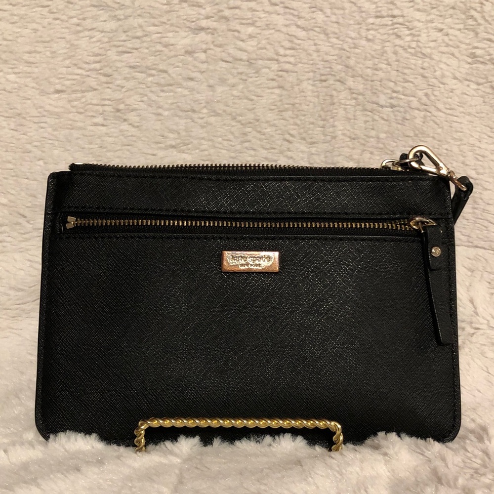 kate spade Black Saffiano Leather Wristlet with Gold Hardware